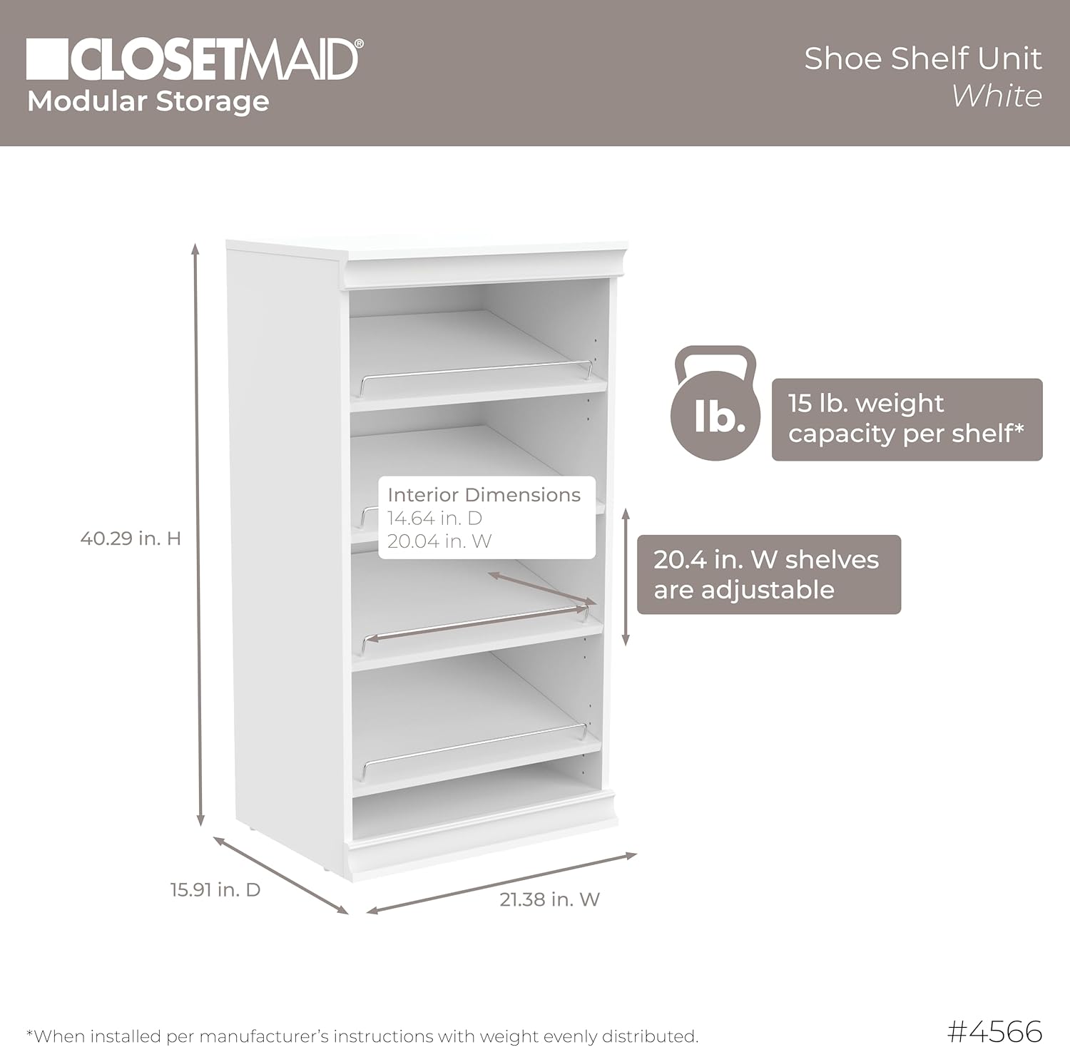 ClosetMaid Modular Storage Angled Shelves, Wood Closet Organizer Adjustable, Stacking, Full Backer, Decorative Trim, White, Shoe Shelf Unit